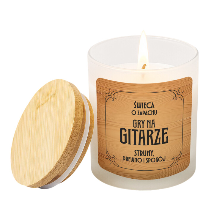 Świeca o zapachu gry na gitarze (struny, drewno i spokój) - świeczka zapachowa na prezent