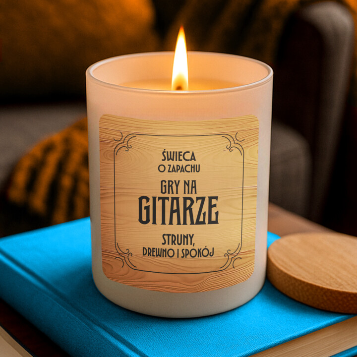 Świeca o zapachu gry na gitarze (struny, drewno i spokój) - świeczka zapachowa na prezent