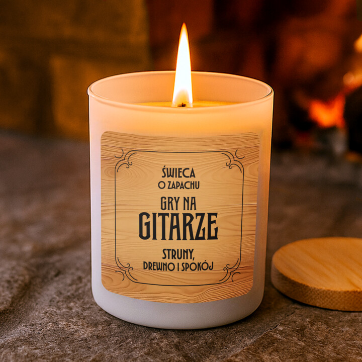 Świeca o zapachu gry na gitarze (struny, drewno i spokój) - świeczka zapachowa na prezent