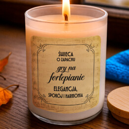 Świeca o zapachu fortepianu (elegancja, spokój i harmonia) - świeczka zapachowa na prezent