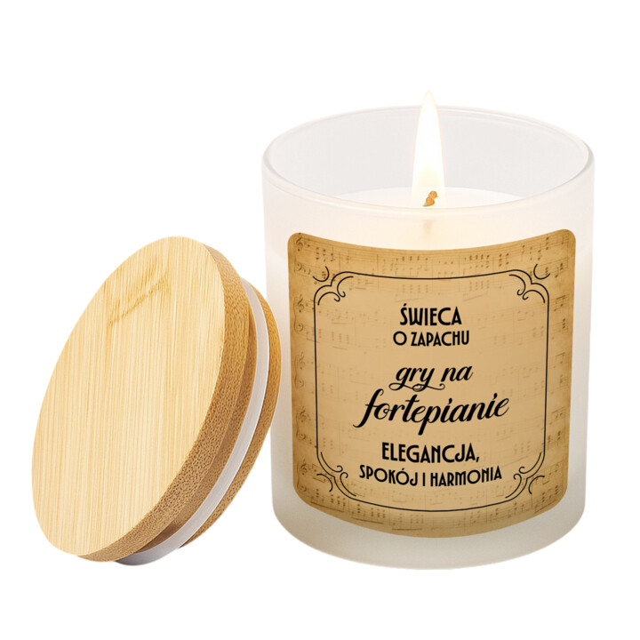 Świeca o zapachu fortepianu (elegancja, spokój i harmonia) - świeczka zapachowa na prezent