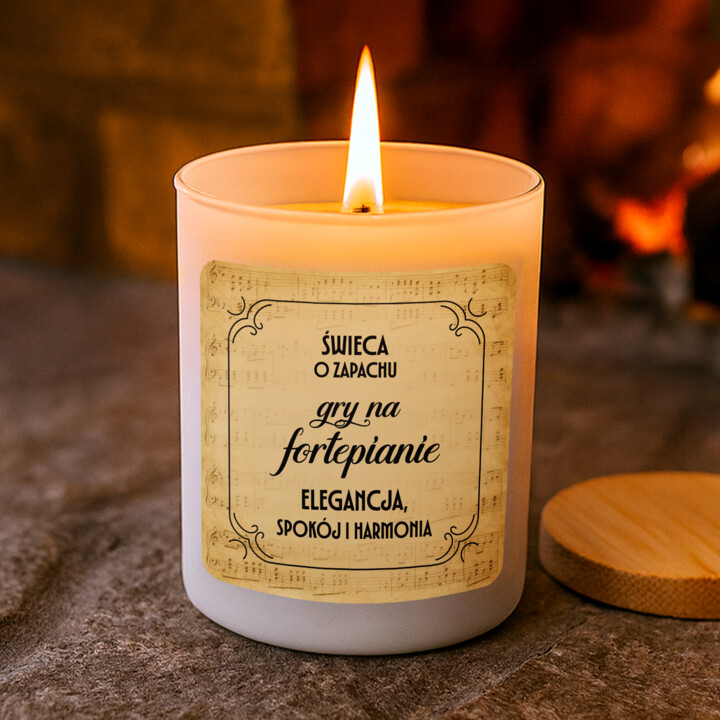 Świeca o zapachu fortepianu (elegancja, spokój i harmonia) - świeczka zapachowa na prezent