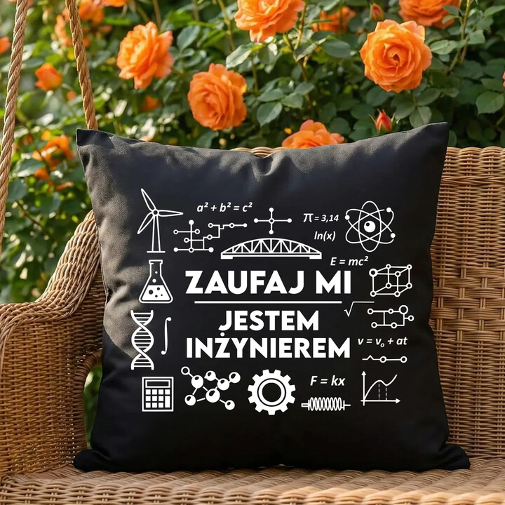 Zaufaj mi - jestem inżynierem - czarna poduszka na prezent
