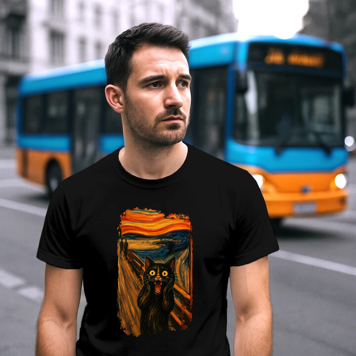 Kot krzyk - inspirowany Van Goghiem - męska koszulka na prezent