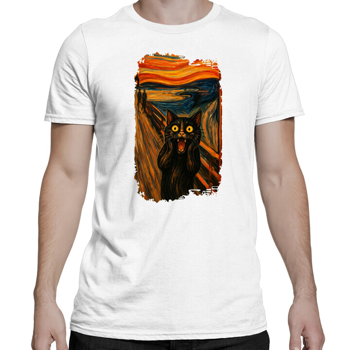 Kot krzyk - inspirowany Van Goghiem - męska koszulka na prezent