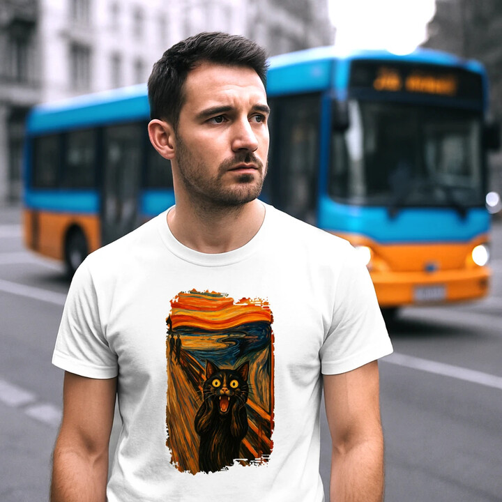 Kot krzyk - inspirowany Van Goghiem - męska koszulka na prezent