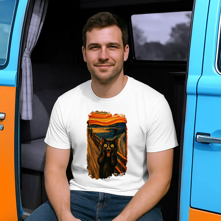 Kot krzyk - inspirowany Van Goghiem - męska koszulka na prezent