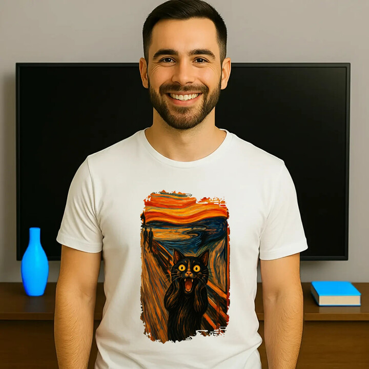 Kot krzyk - inspirowany Van Goghiem - męska koszulka na prezent