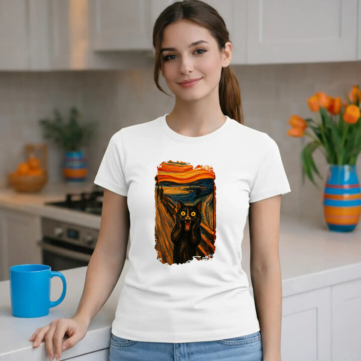 Kot krzyk - inspirowany Van Goghiem - damska koszulka na prezent