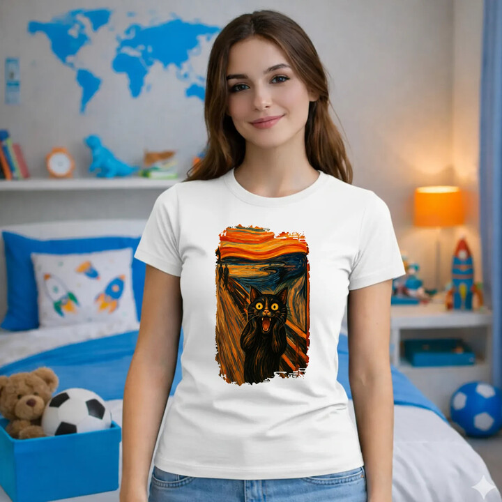 Kot krzyk - inspirowany Van Goghiem - damska koszulka na prezent