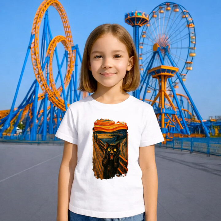 Kot krzyk - inspirowany Van Goghiem - dziecięca koszulka na prezent