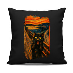 Kot krzyk - inspirowany Van Goghiem - czarna poduszka na prezent