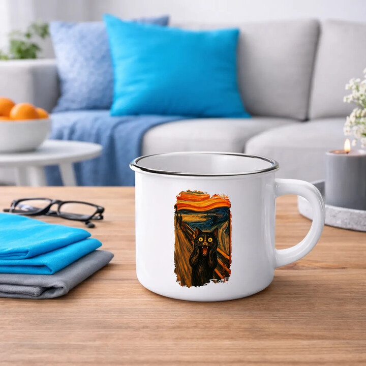Kot krzyk - inspirowany Van Goghiem - kubek emaliowany na prezent