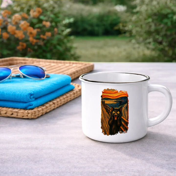 Kot krzyk - inspirowany Van Goghiem - kubek emaliowany na prezent
