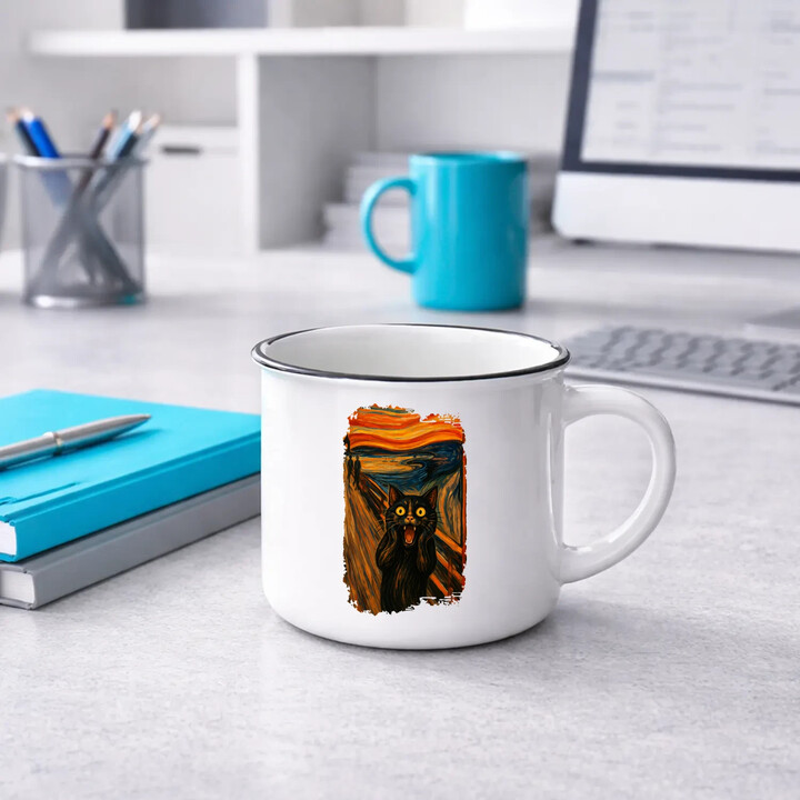 Kot krzyk - inspirowany Van Goghiem - kubek emaliowany na prezent