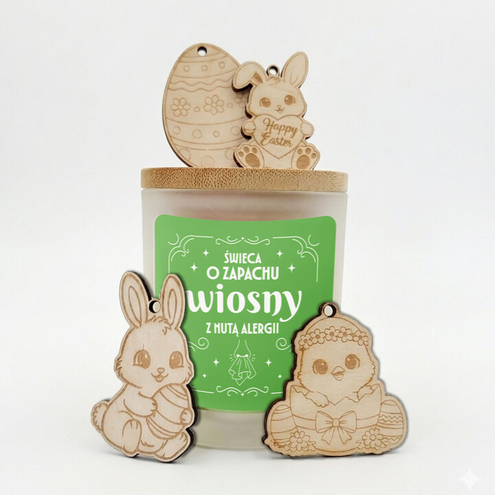 Zestaw świeca o zapachu wiosny z nutą alergii + zawieszki na prezent