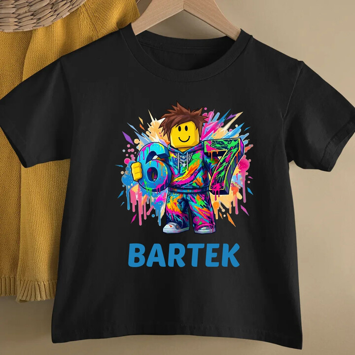 Six seven - 67 - imię - inspirowane Roblox - dziecięca koszulka na prezent - produkt personalizowany