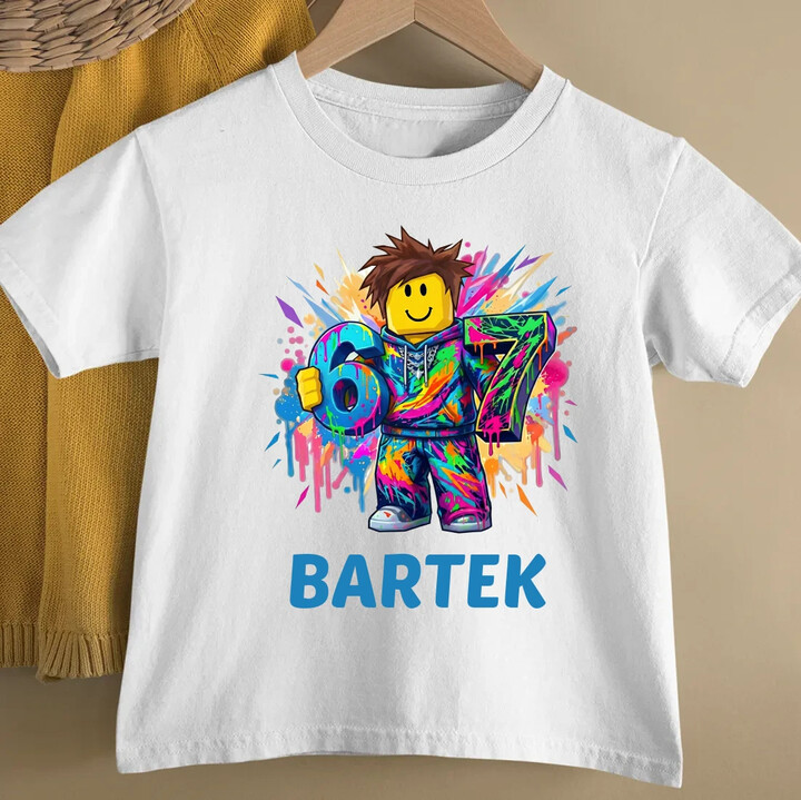 Six seven - 67 - imię - inspirowane Roblox - dziecięca koszulka na prezent - produkt personalizowany