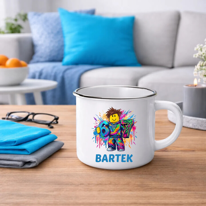 Six seven - 67 - imię - inspirowane Roblox - kubek emaliowany na prezent - produkt personalizowany