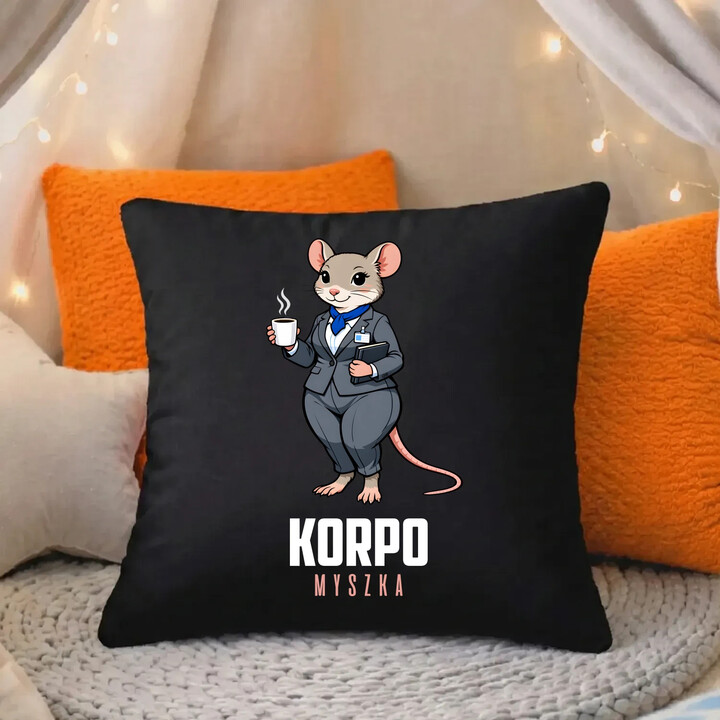 Korpo-myszka - czarna poduszka na prezent