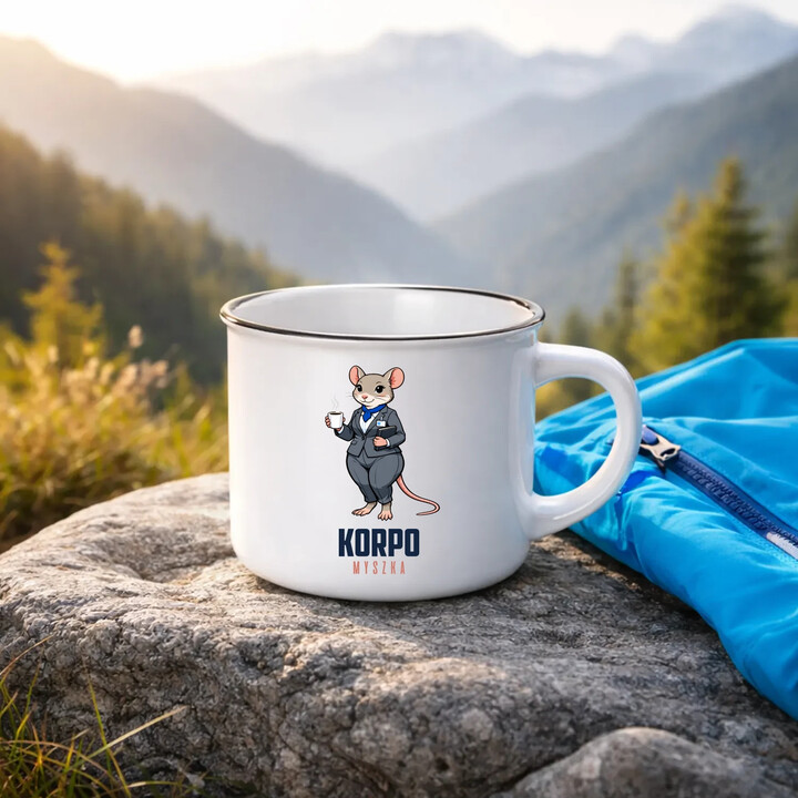 Korpo-myszka - kubek emaliowany na prezent