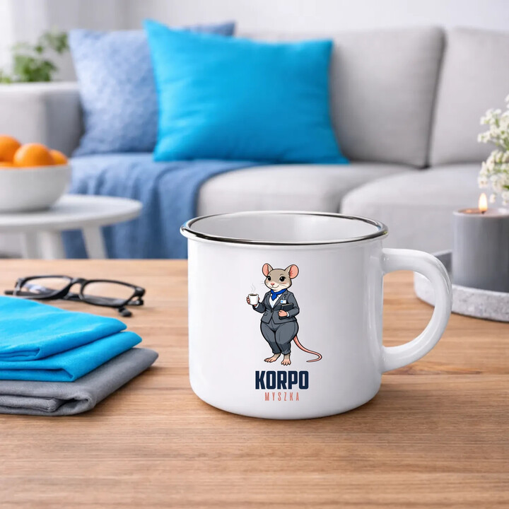 Korpo-myszka - kubek emaliowany na prezent