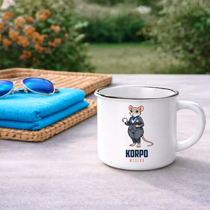Korpo-myszka - kubek emaliowany na prezent