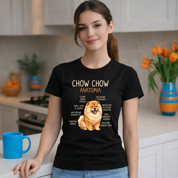 Chow chow - anatomia - damska koszulka na prezent