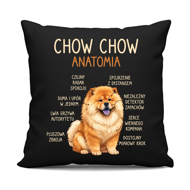 Chow chow - anatomia - czarna poduszka na prezent