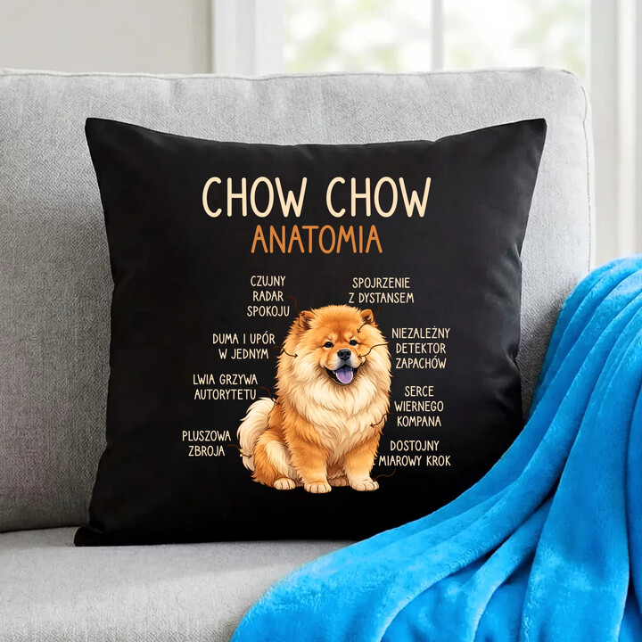 Chow chow - anatomia - czarna poduszka na prezent