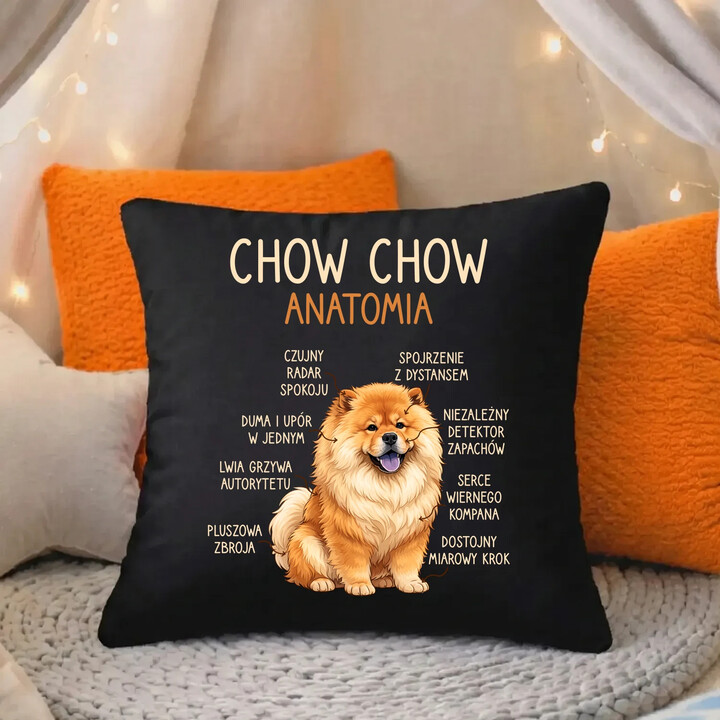 Chow chow - anatomia - czarna poduszka na prezent