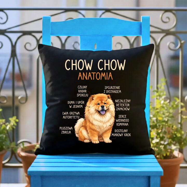 Chow chow - anatomia - czarna poduszka na prezent