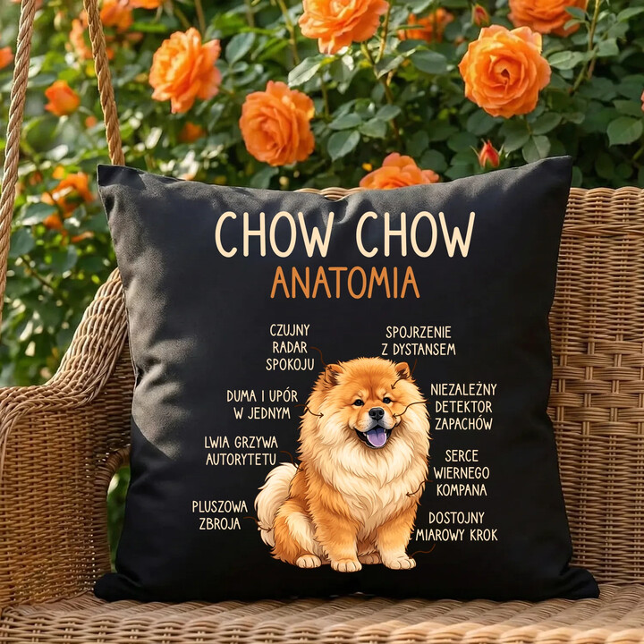 Chow chow - anatomia - czarna poduszka na prezent