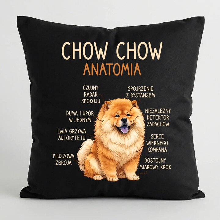 Chow chow - anatomia - czarna poduszka na prezent