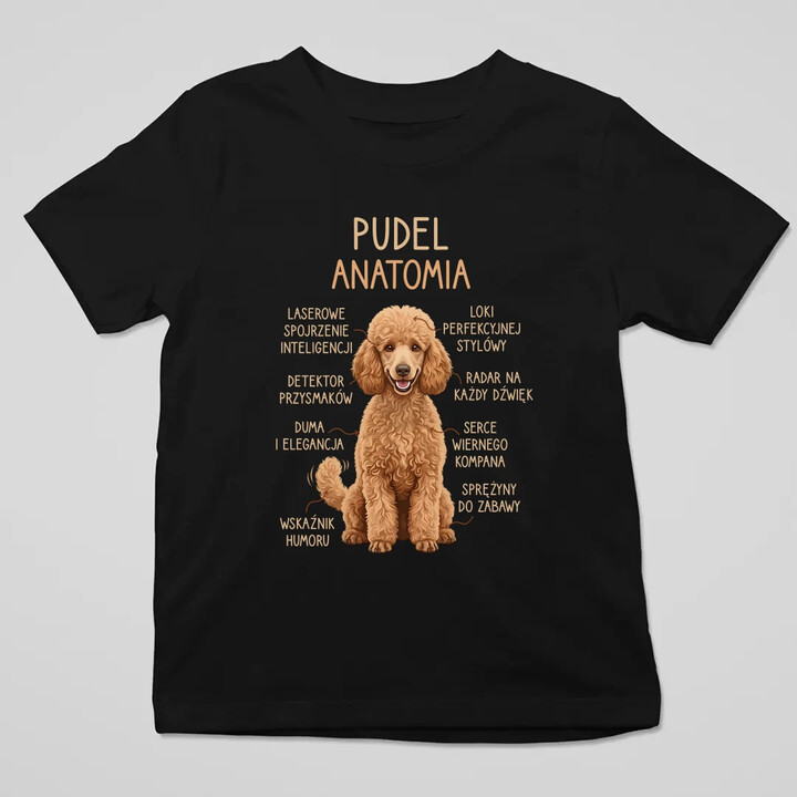 Pudel - anatomia - dziecięca koszulka na prezent