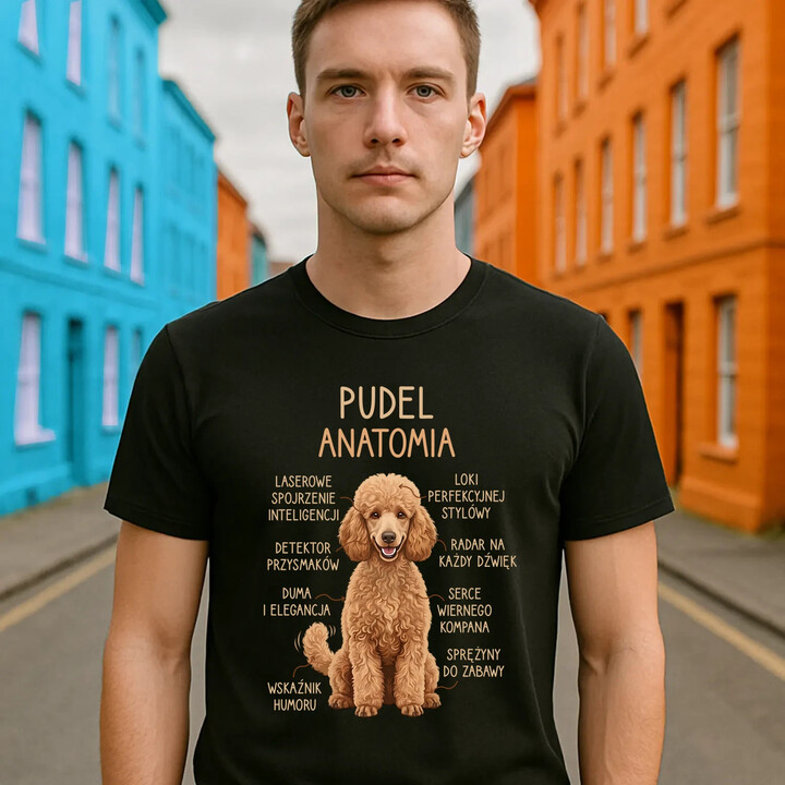 Pudel - anatomia - męska koszulka na prezent