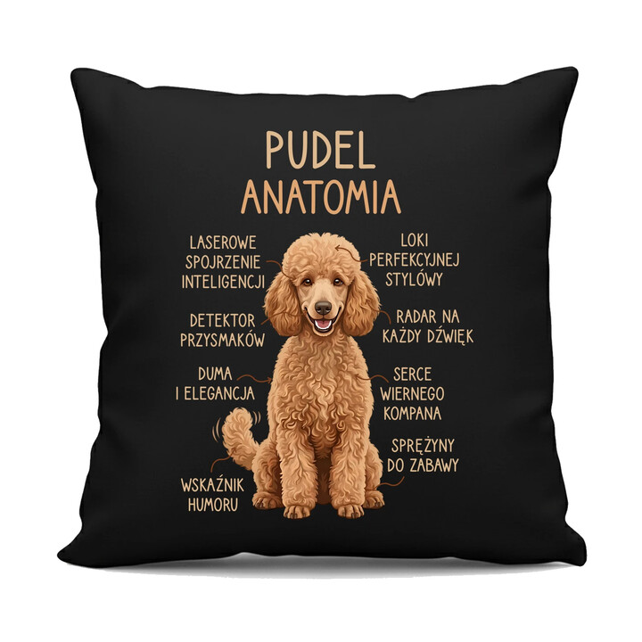 Pudel - anatomia - czarna poduszka na prezent