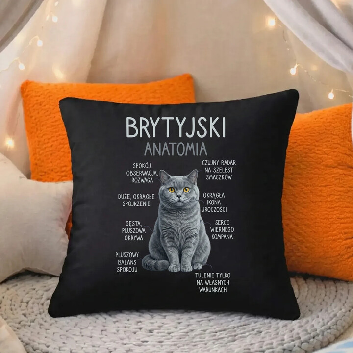 Brytyjski - anatomia - czarna poduszka na prezent