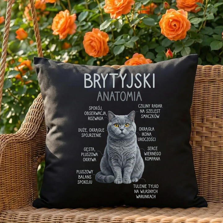 Brytyjski - anatomia - czarna poduszka na prezent