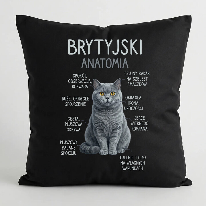 Brytyjski - anatomia - czarna poduszka na prezent