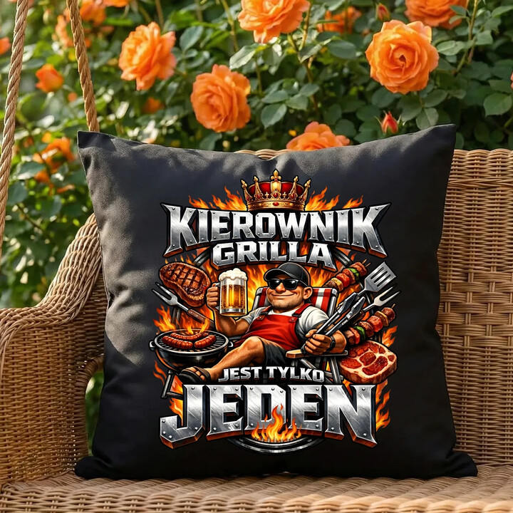 Kierownik grilla jest tylko jeden - czarna poduszka na prezent