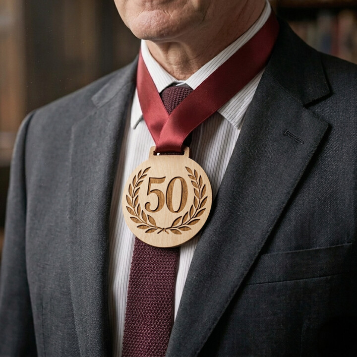 50 urodziny - drewniany medal z grawerem