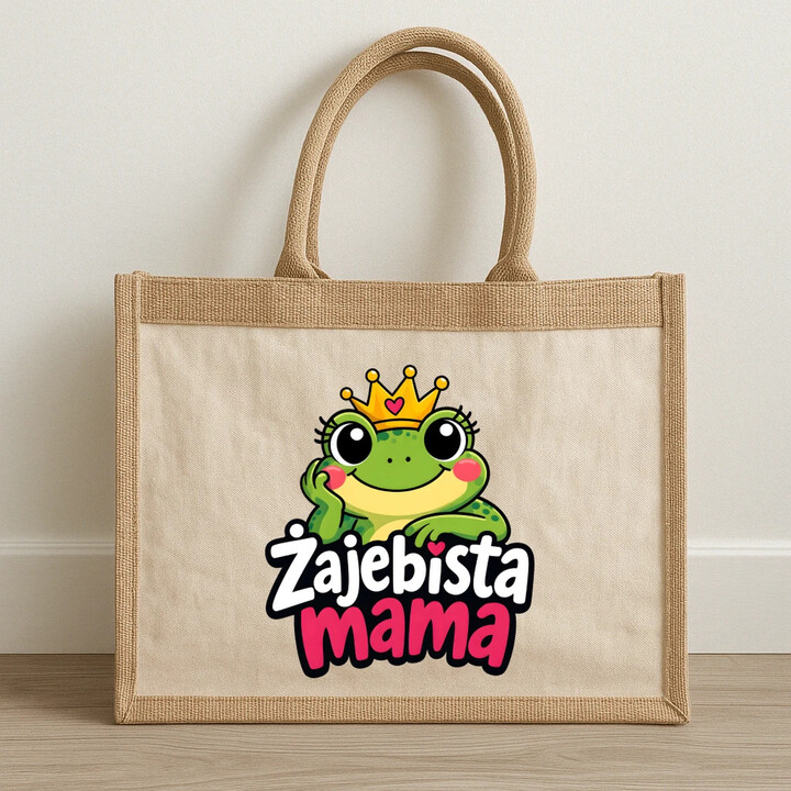 Żajebista mama v3 - Torba z juty na prezent