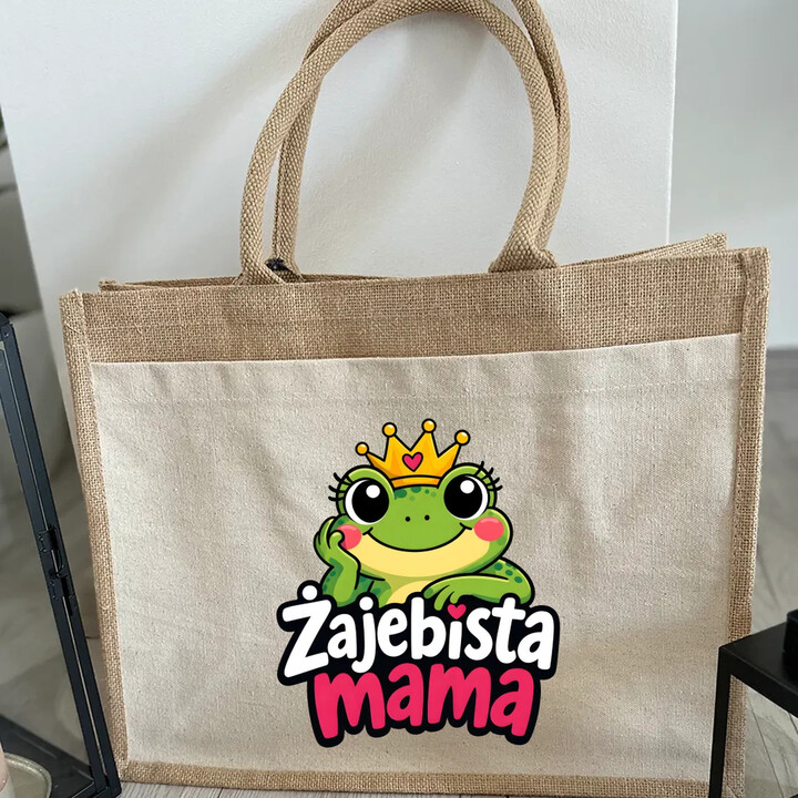 Żajebista mama v3 - Torba z juty na prezent
