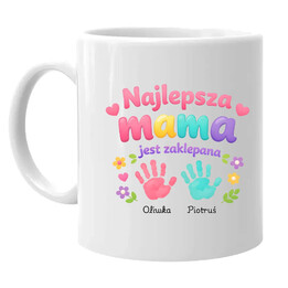 Najlepsza mama jest zaklepana + imiona - kubek na prezent - produkt personalizowany