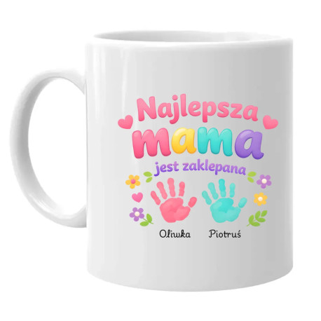 Najlepsza mama jest zaklepana + imiona - kubek na prezent - produkt personalizowany