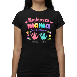 Najlepsza mama jest zaklepana + imiona - damska koszulka na prezent - produkt personalizowany