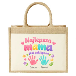 Najlepsza mama jest zaklepana + imiona - Torba z juty na prezent - produkt personalizowany