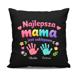 Najlepsza mama jest zaklepana + imiona - czarna poduszka na prezent - produkt personalizowany