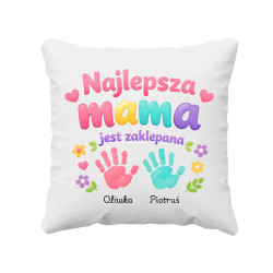 Najlepsza mama jest zaklepana + imiona - poduszka na prezent - produkt personalizowany